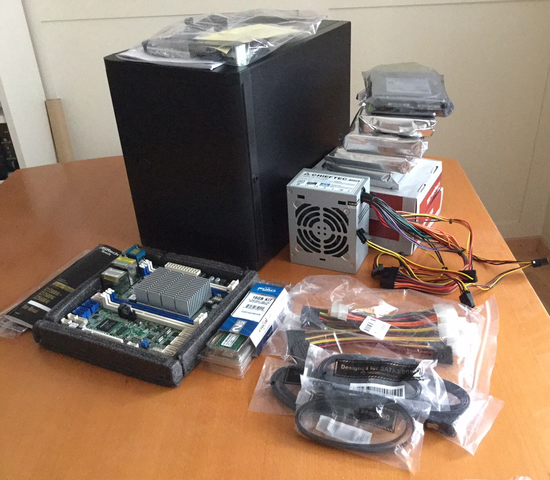 The unboxed hardware for the FreeNAS build